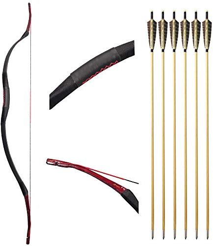 Traditioneller Bogen Recurve Bogen und Pfeile Set Reiterbogen Langbogen Handgemacht Holzbogen 25-55lbs Sportbogen Jagdbogen für Erwachsene und Anfänger (35lbs, Typ 5)