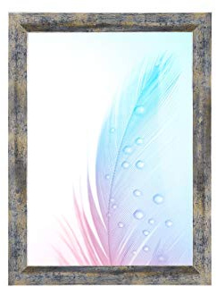 DR35 Bilderrahmen 23x25 cm (Blau Silber Gold), 35 mm breiter MDF-Holz Rahmen maßgefertigt inkl. entspiegelter Anti-Reflex Acrylglasscheibe, Stabiler Rückwand und Aufhängern