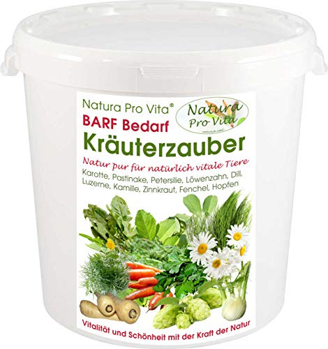 Kräutermischung für Hunde Magen Darm Niere – beruhigender natürlicher Kräutermix +Gemüse glutenfrei getreidefrei vitalisierende Barfkräuter, Deutscher Anbau Natura ProVita Kräuterzauber 3kg