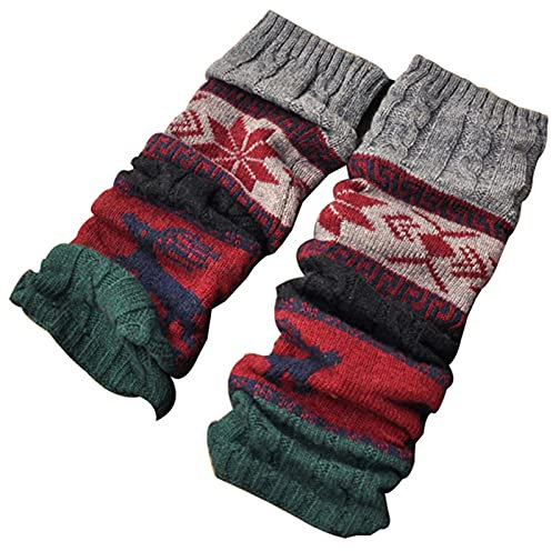 SimidunEUR 1 Paar Strumpf Knit Crochet Socken Legging Weihnachtsstrumpf legwarmer verdicken Wollen Stricken Stulpen für Herbst und Winter,Grün