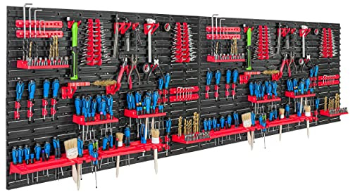 SimpleThing Lagersystem Werkstattregal | 230 x 78 cm | | Wandregal mit Werkzeughalterungen - Wandplatten Extra Starke Schüttenregal Warkzeuglochwand Lagerregal Garage Regal