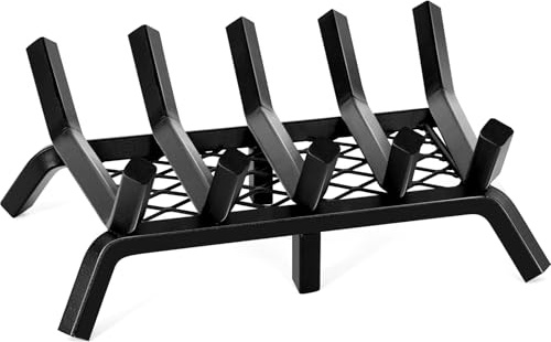 INNO STAGE Grille de cheminée avec retenue de braise – 43,2 cm, support de bûches, fonte forgée intérieure pour foyer, intérieur et extérieur