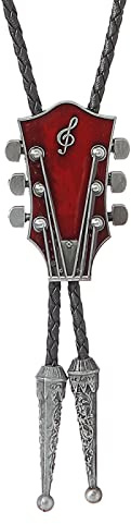 DELIGUO Bolo Ties Krawatte Für Herren - Mode Vintage Musik Gitarre Krawatte Anhänger Lange Halskette, Tanz Rodeo Western Cowboy Leder Seil Schmuck Zubehör