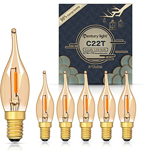 LED Low Wattage E14 LED Glühbirne Kerzenlampe, C22TG Vintage Kandelaber Nachtlicht Kerzenbirnen, 0,7 W Äquivalent 7 Watt Ultra Warm 2200K für Salzlampe Kronleuchter Dekorative Lichter, 6er Pack