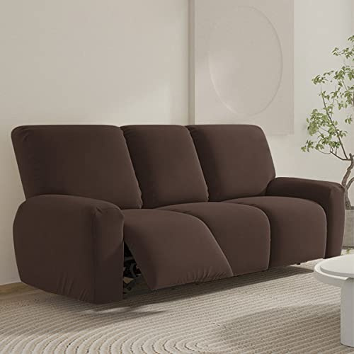 Fansu Funda de Sillón Relax 1 Plaza, Color sólido Elasticidad para Sillón Relax Funda Reclinable con Bolsillos Laterales, 4/6/8 Piezas Extraíbles y Lavables Fundas Protector (Café,3 Plaza)