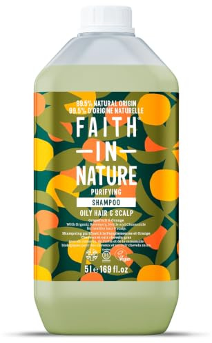 Faith in Nature Naturligt grapefrukt och orange schampo, uppfriskande, veganskt och djurtestat, SLS- och Parabenfritt, normalt eller fet hår, 5 l påfyllningsbar flaska