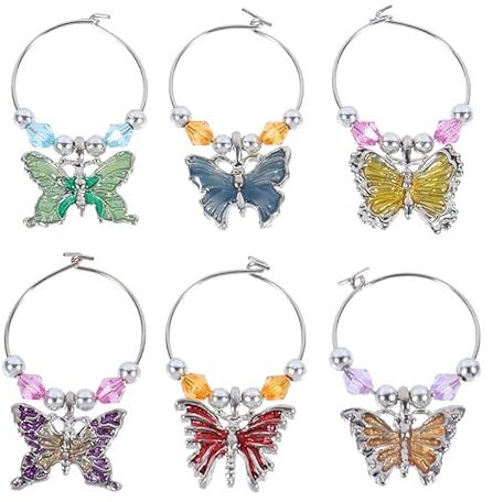 Segnabicchiere Silicone 6pcs identificazione marcatore di Vetro Anello di Vetro marcatore di Bevande identificatori di ciondoli di Vetro for Feste segni di Tazza