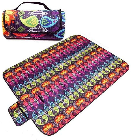 Picknickdecke 200x200cm,XXL Picknickdecke mit Wasserdichter Unterseite,Outdoor Stranddecke Sandfrei,mit Tragegriff Faltbare Picnic Blanket für Camping,Strand,Park,Familie,Konzerte Schillernde Blumen