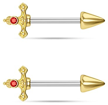 CM Crareesi Mania Brustwarzenpiercing, 316L Chirurgenstahl, 14 Gauge, Gothic-Piercing, roter Edelstein, 2 Stück, Zirkonia