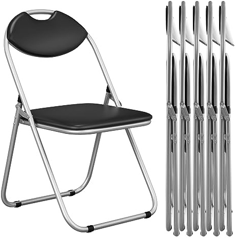 HOMASIS 6er Klappstühle Set, Gepolsterte Stühle Mit Metallrahmen & Anti-Rutsch-Fußpolster, Faltbare Campingstühle, Stabiles Gästestuhl Faltstuhl-Set Aus Stahl, 115 Kg Belastbar, Schwarz (6)