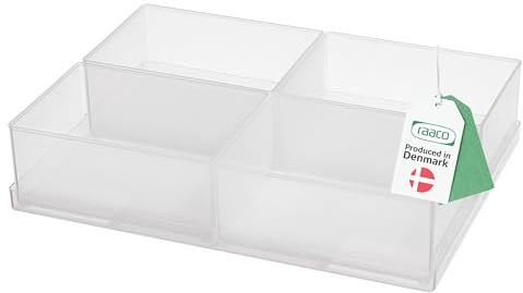 Raaco Boîte d'Insertion 55 4xA7-1, Plateau avec 4 Compartiments, Boîte de Tri Transparente pour Mallette à Outils, Boîtes de Rangement, Rangement Visserie, Facile à Nettoyer, 16 x 22 x 4,7 cm