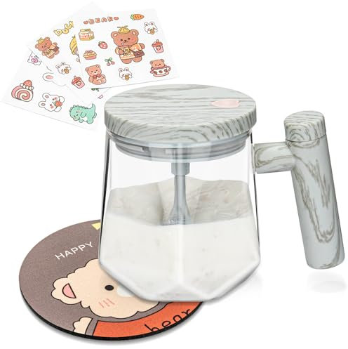 Tazza auto-mescolante, tazza elettrica ad alta velocità, 400 ml, tazza da caffè auto-mescolante con coperchio, in vetro borosilicato alto, per casa, ufficio, per caffè, latte, proteine (non incluse 2