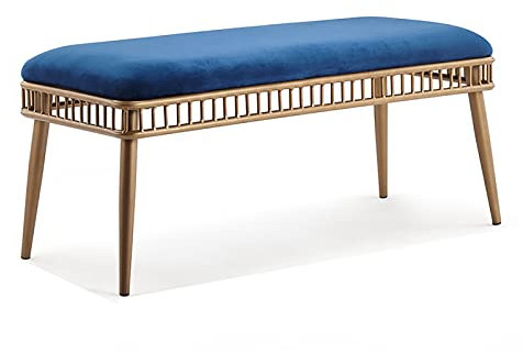 KAZUP Schuh-Organizer, Schuhregal, Samtbank, gepolsterte Sitzbank, Metall-Eingangsbank, Schlafzimmerbank, Moderne Schuhbank, Ende der Bettbank, Multifunktionsbänke, blau-goldene Beine, 120 x 40 x