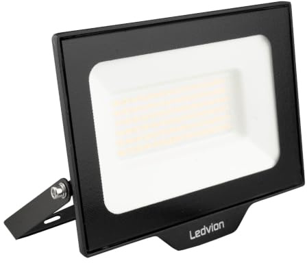 Ledvion LED Strahler, Inkl. 0.5M Kabel, 50 Watt Osram LED Strahler, 6000K Weitstrahl, 6000 Lumen Arbeitsscheinwerfer, Außen Strahler IP65 wasserdicht, Strahler mit Schnellkupplung | Mit Anschlusskabel fuer schnelle Montage an Fassade Garage Garten und Werkstatt