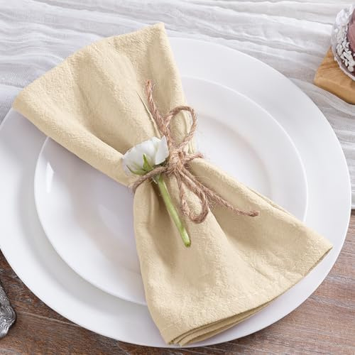 MLMC 4 Stück beige Stoffservietten, rustikal, waschbar, Baumwoll-Leinen-Servietten, 4 Stück, 43,2 x 43,2 cm, wiederverwendbare Dinner-Servietten, Tuch für Hochzeit, Babyparty, Party, Versammlungen