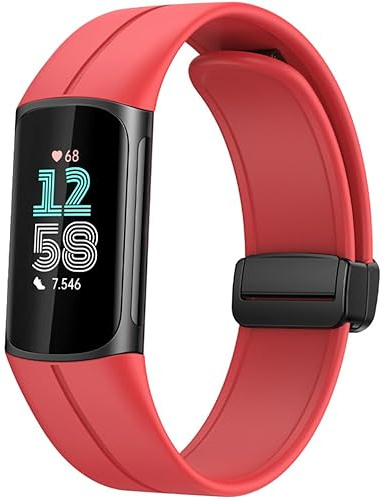 Miimall Armbänder Kompatibel mit Fitbit Charge 6 Armband/Fitbit Charge 5 Armband, Silikon Replacement Strap mit Magnetverschluss Magnetisch Armband für Fitbit Charge 6/5 Armbänder-Rot