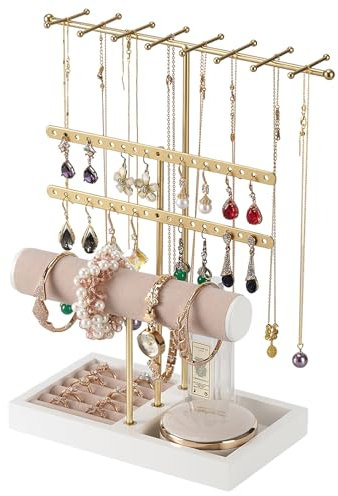 Rubessia SchmuckstäNder, Schmuck Organizers mit Ringbasis, Schmuckhalter, Schmuckaufbewahrung mit 38 Löcher Ohrringhalter, KettenstäNder, für Ringe, UhrenstäNder, Armbandhalter (B)