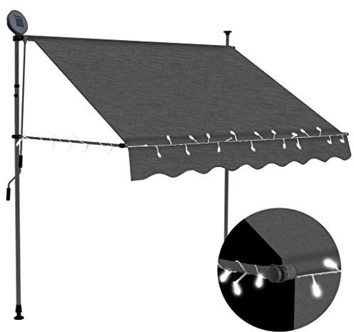ARKEM Tenda da Sole per Esterno Avvolgibile, Tenda da Sole a Bracci Estensibili con Telaio in Alluminio, Tettuccio Resistente al Sole e Impermeabile e Manovella,Tenda da Sole Retrattile Manuale con LE