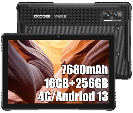 DOOGEE R08 (2024) 4G IP68 Resistente Tablet, MT8788 Octa Core 16GB + 256GB (TF 2TB), 7680mAh Batteria, 10.1 Pulgadas, Fotocamera 13MP + 5MP, Face ID, Fingerprint, Dual 4G LTE/SIM Negro