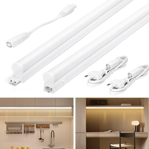 Aigostar Luz LED Cocina con Interruptor 9W Luces Armarios, Luz natural 4000K, 230V Regleta LED Bajo Armarios para Cocina, Vestidor, Armario 572 * 34 * 23mm, 2 pcs