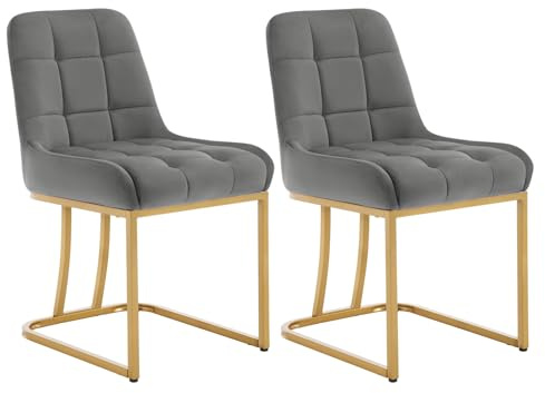 WOLTU Esszimmerstühle 2er Set, Küchenstuhl Samt, Polsterstuhl mit Metallgestell in Bogenform, gepolsterter Stuhl mit Rückenlehne, Wohnzimmerstuhl Schminkstuhl EZS32dgr-2 Dunkelgrau