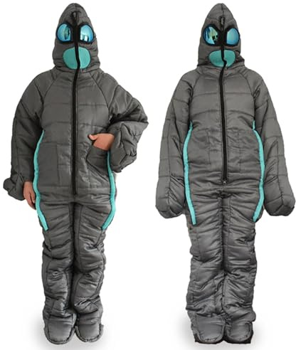 Waterproof Wearable Sleeping Bag, Adults Full Body Lightweight Walkable Sleeping Bags Suit for Camping Traveling All Season(gray,Medium)