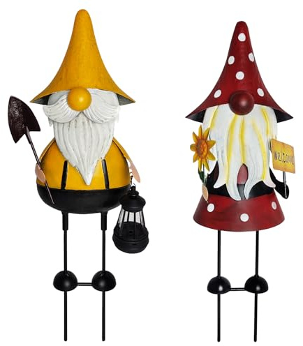 HONGLAND Metal Gnome Yard Art -18 Inch Metal Gnome Statue Garden Decor -3D Garden Gnome Outdoor Decorations -Christmas Holiday Lawn Patio Yard Garden Decor