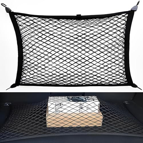 WTZWYFWJ Rete Bagagliaio per Auto,Elastico con 4 Ganci 80×60cm può Essere Estesa Fino 180×120cm,Eelastica Nylon Reti Fisso Bagagli,per SUV,Van,Truck,Bagagliaio di Tronco di Auto,Campeggio,Universale