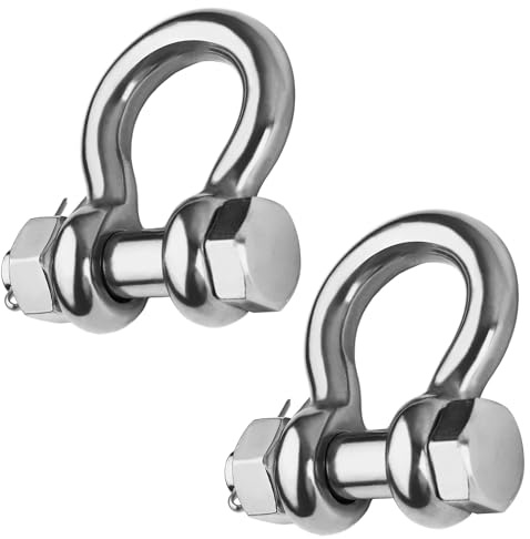 MEMUME Grilletes de anillo en D de acero inoxidable de 1/4 pulgadas 316 SS resistentes grilletes de anclaje para barco, grilletes de arco de grado marino con pasadores de chaveta, paquete de 2