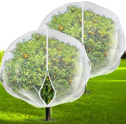 2 Packungen 2,5 x 2,5 m großes Obstbaumnetz zum Schutz von Früchten vor Vögeln Insektennetze für Heidelbeersträucher Kirschpflanzenabdeckungen mit Reißverschluss und Kordelzug Insektennetz für Garten