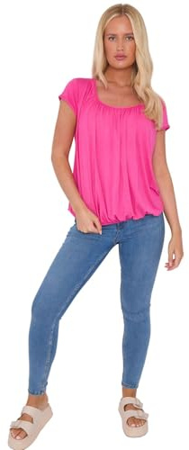Women’s Plain Gypsy Scoop Neck Elastic Waist Top Cap Sleeve Vest Ladies Loose Fit Top Gathered Pleated Blouse Shirts Elasticated Stretch Summer