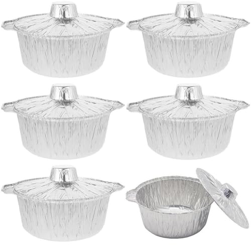 Abbdbd 6 Pcs Aluminum Foil Pie Pans with Lids, Round Tin Foil Pots Baking Foil Pan Disposable Tin Pot for Cooking Roasting Camping 1100