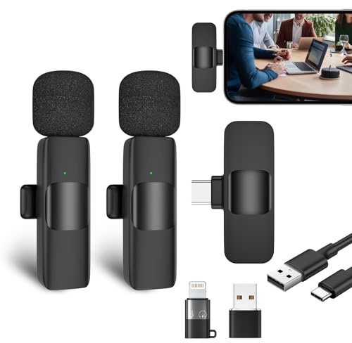 Pulilang Microfono Inalambrico,Microfono Solapa para iPhone/Android Mobile/Portátiles,Reducción de Ruido,Microfono Inalambrico Solapa para Youtube,Tiktok,Registro de Video,Transmisión en Vivo