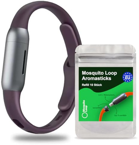 Mosquito Loop Mückenarmband, Effektiver Natürlicher Mückenschutz, Silikonarmband, Bio, Kinder & Erwachsene, Violett1 Stk. + 1 Aromastick Refiller 10er