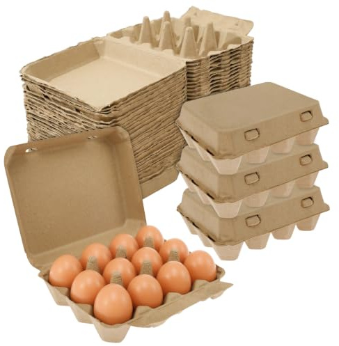 JEJUWE 30 Pack Egg Cartons for 12 Eggs - Reusable Cardboard Egg Boxes, Stackable 3x4 Paper Pulp Eggs Trays for Farm, Market and Home Use
