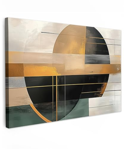 MuchoWow© Bilder Groß XXL Wohnzimmer Deko Modern Wandbild Kunstdruck | 120x80 cm - Leinwand Bild Schlafzimmer über Bett Room Decor Geschenke Abstrakt - Gold - Bronze - Grün - Formen