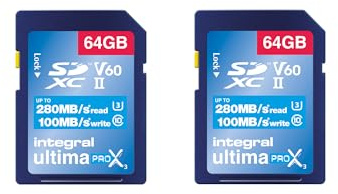 Integral 64GB 2-Pack UHS-II SD Card V60 Up to 280MB/s Read and 100MB/s Write 1733X SDXC Professional Memory Card