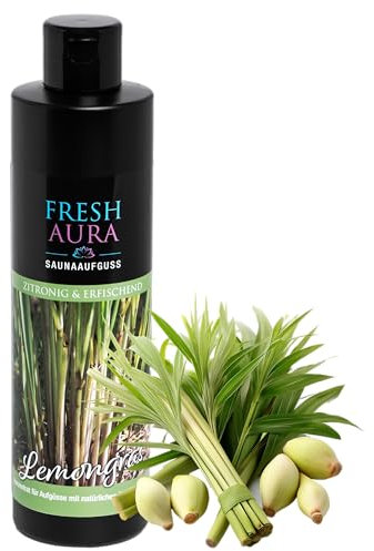 FRESH AURA Saunaaufguss Lemongras (250ml) – Sauna Aufgussmittel mit natürlichen ätherischen Ölen – Sehr ergiebiger und langanhaltender Saunaduft – zitronig und erfrischend | Made in Germany