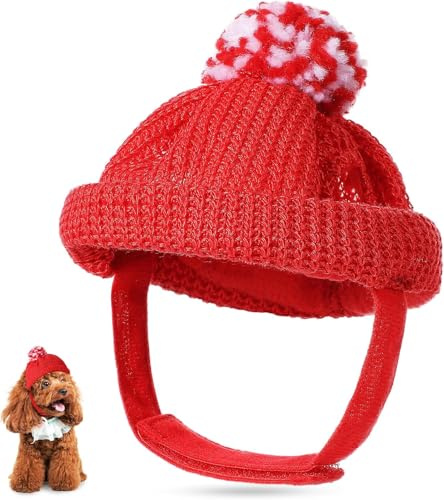 Weihnachtsmütze für Hunde, warme Strickwolle, mit Ohrlöchern, Weihnachtsmütze für Hunde, Katzen, Welpen