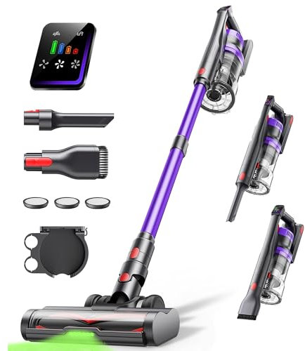 Cordless Vacuum Cleaner 600W 50KPA Powerful Suction 65 Mins Stick Handheld Vacuum Cleaners Green LED Anti-Tangle Brush Aromatherapy 1.8L Dust Cup One-Touch Empty for Carpet/Hardwood/Pet Hair/Car/Stair