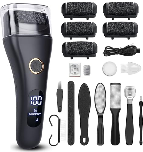 Lima elettrica per piedi per rimozione calli – 6 pezzi più grande testa di macinazione e 3 velocità, kit pedicure scrubber piedi rimozione calli pelle morta, kit pedicure per pelle morta, calli pelle