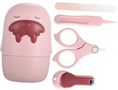 1 Satz Maniküre Satz für Kleinkinder in Rosa mit Nagelknipser | Edelstahl und Abs, Glasfeile und Pinzette Enthalten, Hübsches Etui für Shower