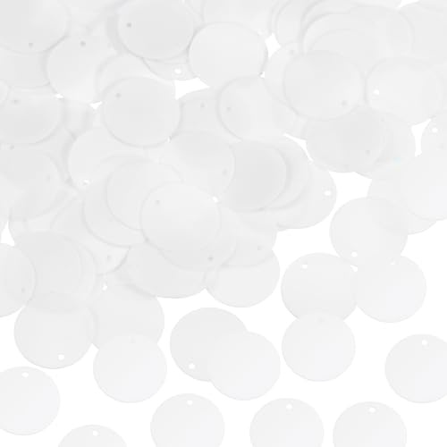 sourcing map 450 paillettes rotonde piatte da 20 mm, sfuse, per cucito, artigianato, cucito, con foro laterale singolo, per fai da te, ricamo, abbigliamento, creazione di gioielli, colore: bianco