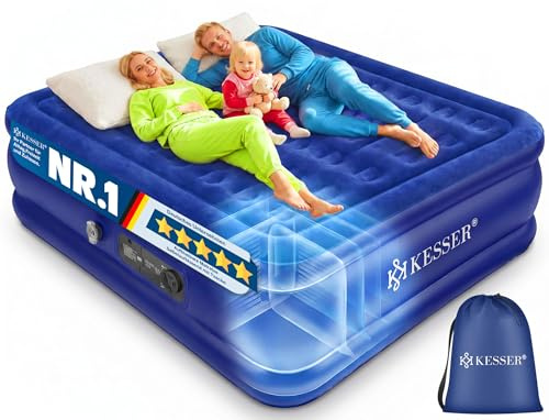 Kesser Uppblåsbar madrass med inbyggd elektrisk pump, uppblåsbar madrass för camping eller hemma med väska, lämplig för 2 personer, 203 x 152,5 x 51 cm