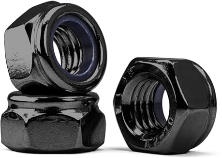 M12-1,75 Tuerca de Seguridad de Nylon, Tuerca de Seguridad de Acero Inoxidable Negro, Tuerca Autoblocante, Tuerca Hexagonal DIN985 (10 Piezas)
