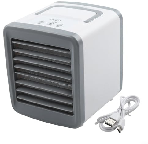 QOXEZY Mini enfriador de aire acondicionado portátil para coche, ventilador de refrigeración espacial tres en uno alimentado por USB con función de humidificador y modo de pulverización, purificador