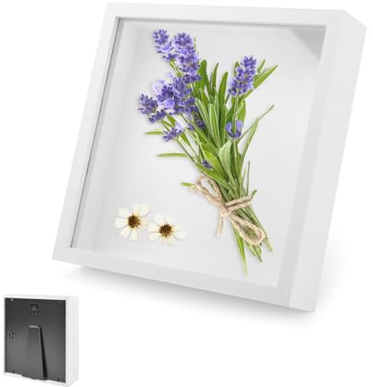 3D Marco de Fotos, Marco de Flores DIY de Madera Profundo 3 cm, Cuadrado Phoframe de Fotos 30 x 30 cm, con Placa Acrílica Transparente, para Decorativo Navideña, Fotos(Blanco)