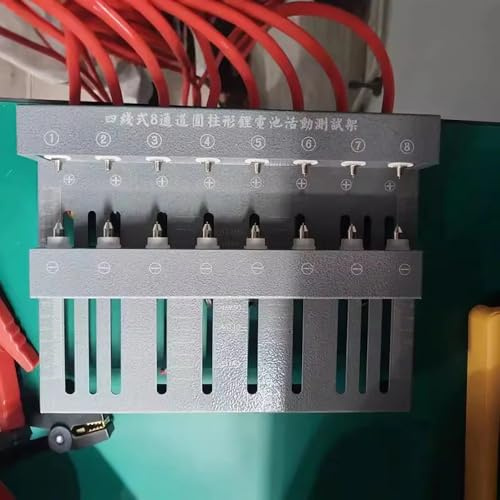 8-Channel Universal Cylindrical Li-ion Battery Capacity Tester & Balancer Rack with High-Current Test Leads