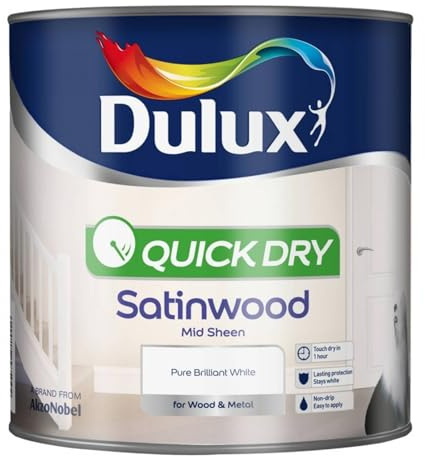 HOCHSTE® Pure Brilliant White Satinwood Paint, Quick-Drying, Long-Lasting Protection, Easy-To-Apply, DIY Enthusiasts, Interior And Exterior Use, Perfect For Furniture, Doors, (Mid Sheen, 750ml)