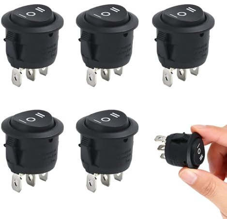 JRYXDS Lot De 5 Interrupteurs À Bascule 3 Positions - 250 V 6 A - Mini Interrupteur À Bascule Lumineux - Noir - 12 V - Étanche - Pour Voitures, Bateaux Et Appareils Ménagers